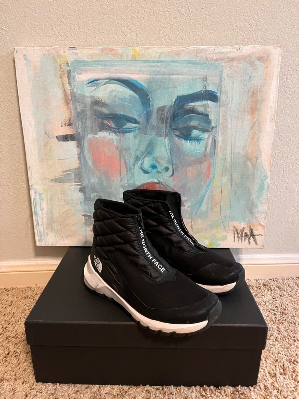 The North Face Black and White Quilted Slip-On Sneakers